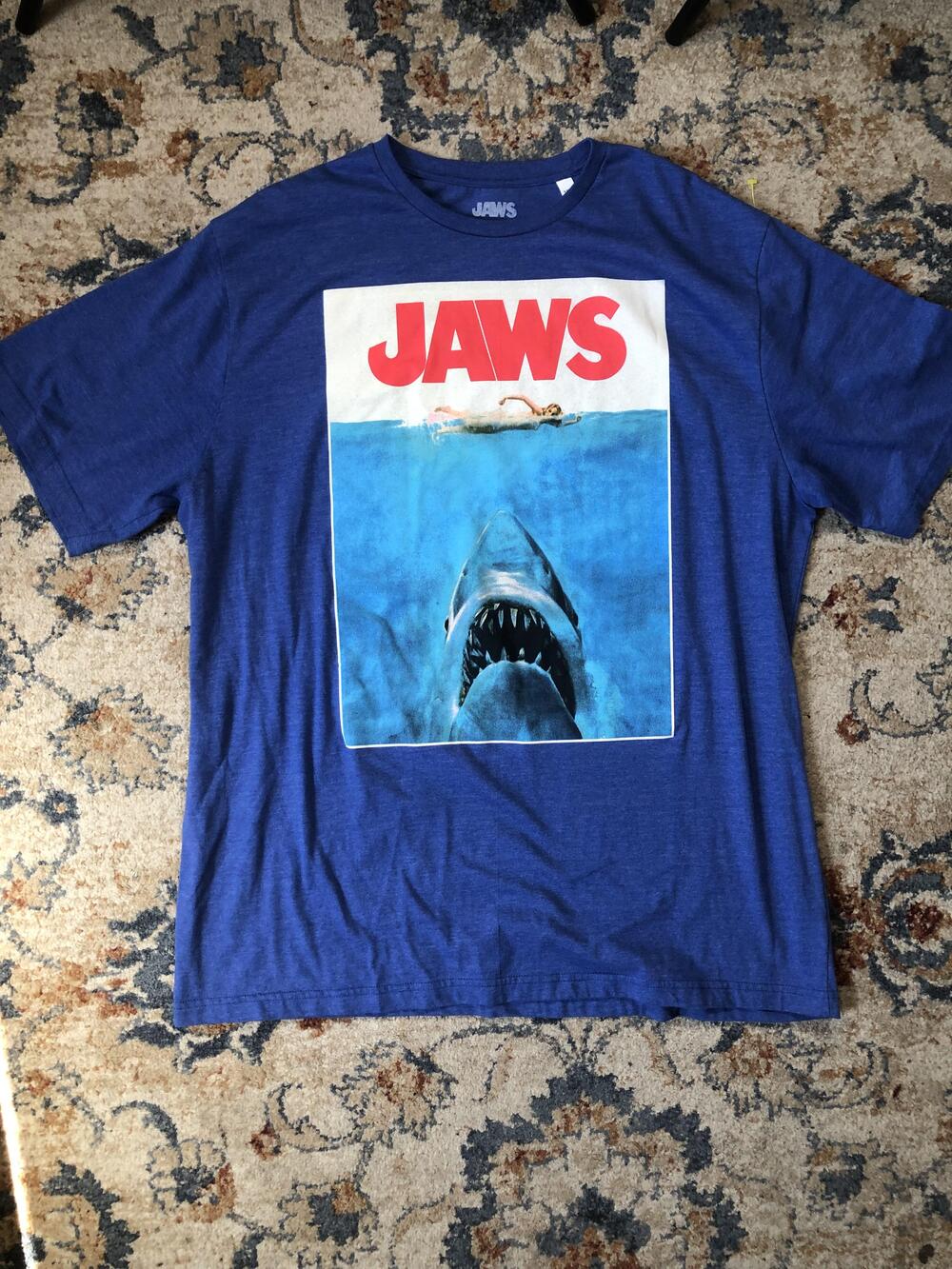 Jaws Shirt Mens 3XLT Blue Movie Poster Shark Attack Tee Plus Size Graphic